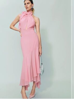 Reformation Pink Halter Tie High-Low Maxi Mela Dress